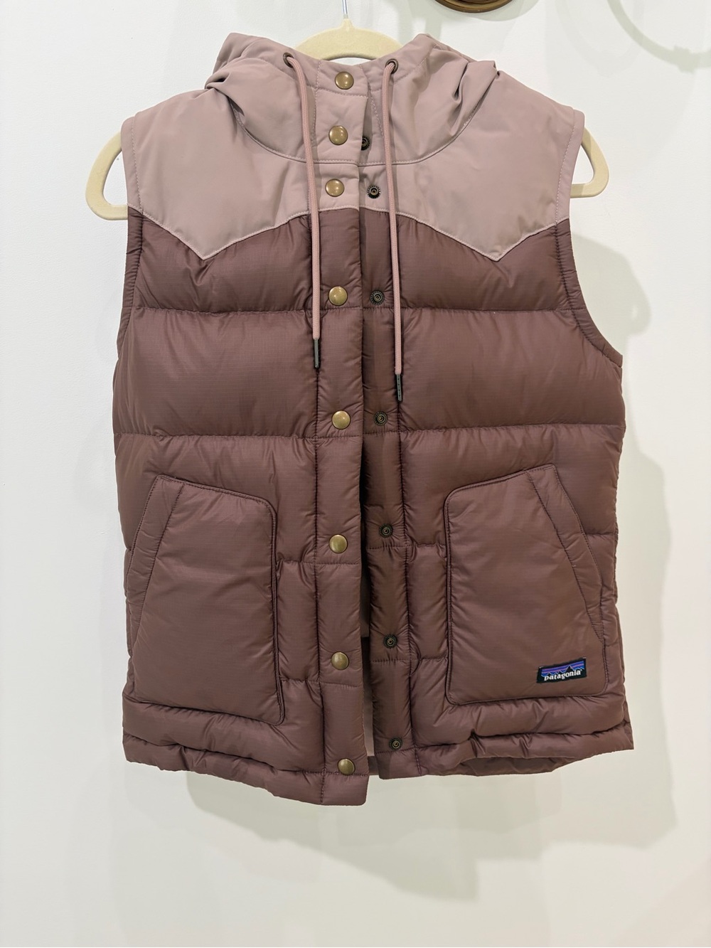 Patagonia Two-Tone Mauve Hooded Puffer Vest